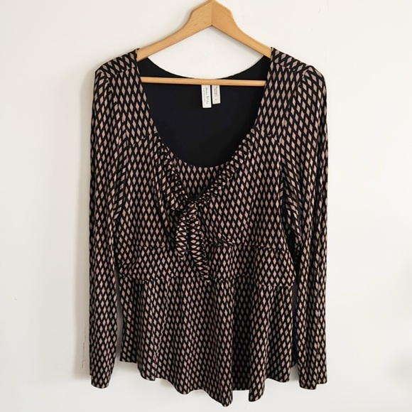Anthropologie Tops - Anthropologie Meadow Rue Josalyn Brown Black Tie Front Diamond Print Top XL